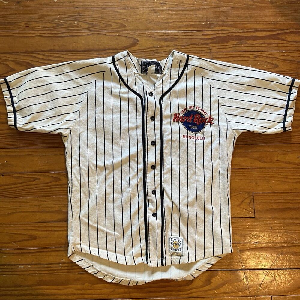 Vintage Hard Rock Cafe Classic Baseball Jersey Pinstripe Men’s Medium 90s Y2K